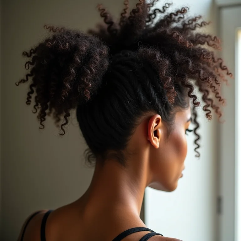 Mulher dando volume ao cabelo crespo 4B com um pente garfo.