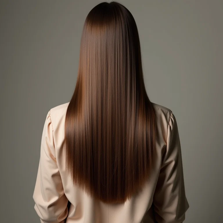 Mulher de costas com cabelo liso e bem cuidado