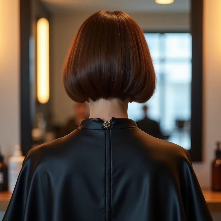 Mulher de costas com corte de cabelo curto no salão