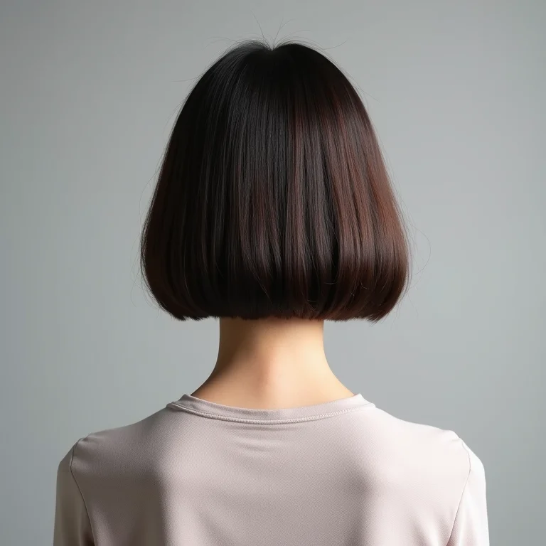 Mulher de costas exibindo corte de cabelo moderno blunt bob.