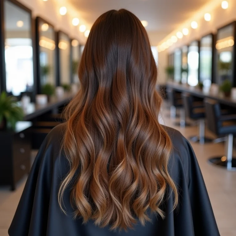 Mulher de costas no salão mostrando corte.