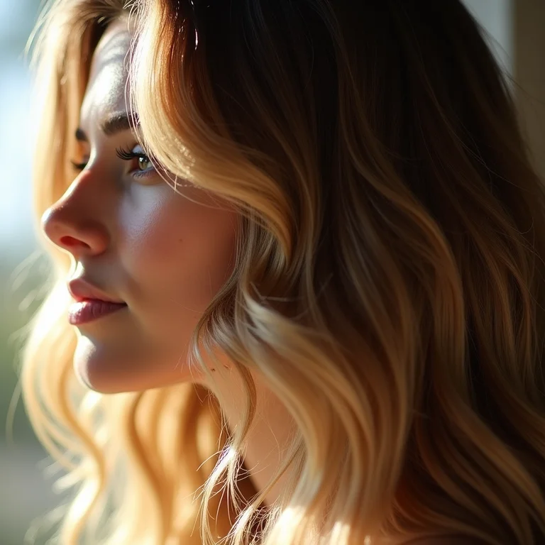 Mulher de perfil exibindo cabelo ondulado com frizz natural