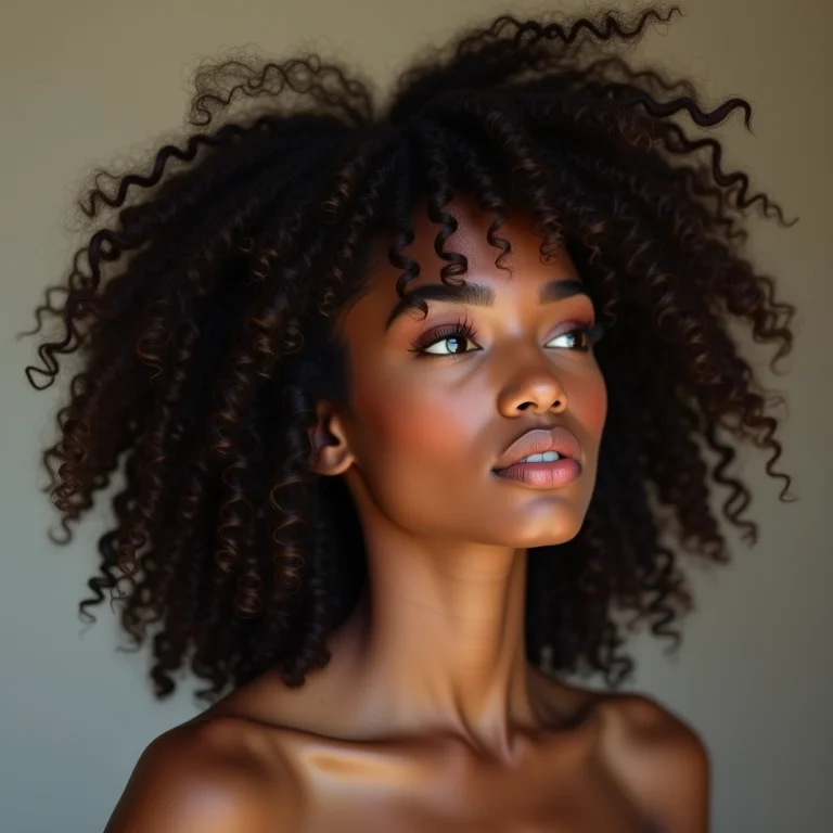 Mulher de perfil exibindo cachos definidos