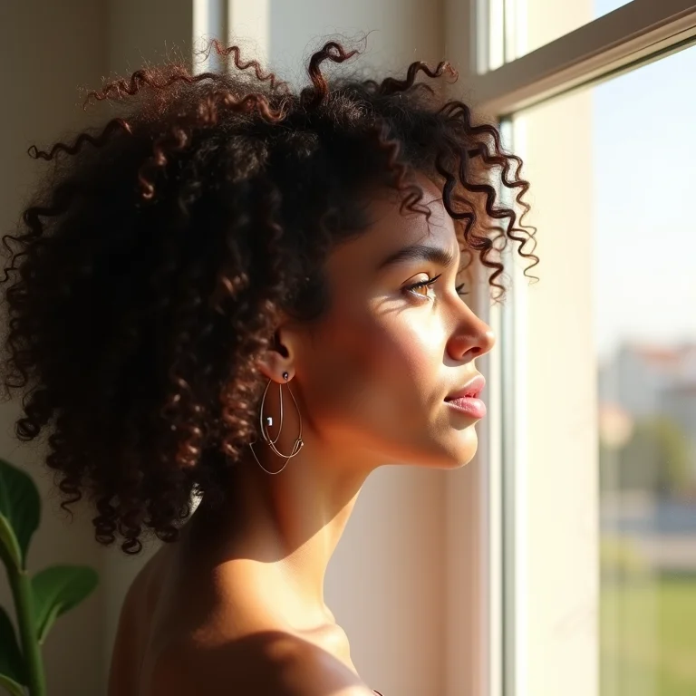 Mulher definindo cachos com os dedos