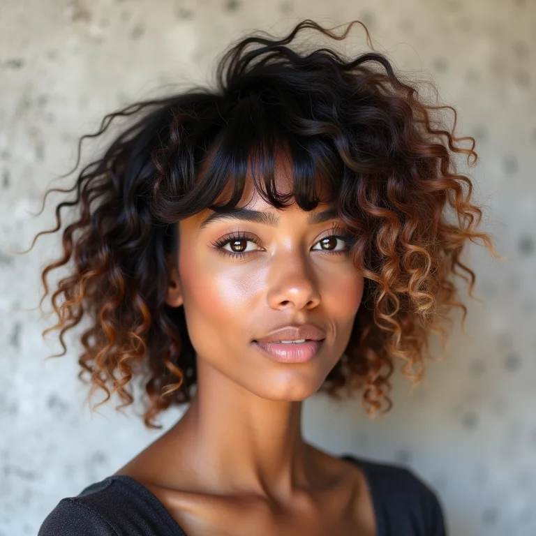 Mulher em transição capilar com chanel de bico e franja cortininha