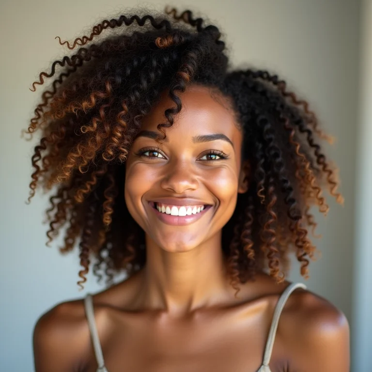 Mulher em transição capilar com tonalizante