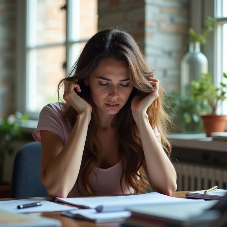 Mulher estressada puxando o cabelo