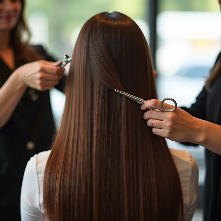 Mulher fazendo corte bordado no salão