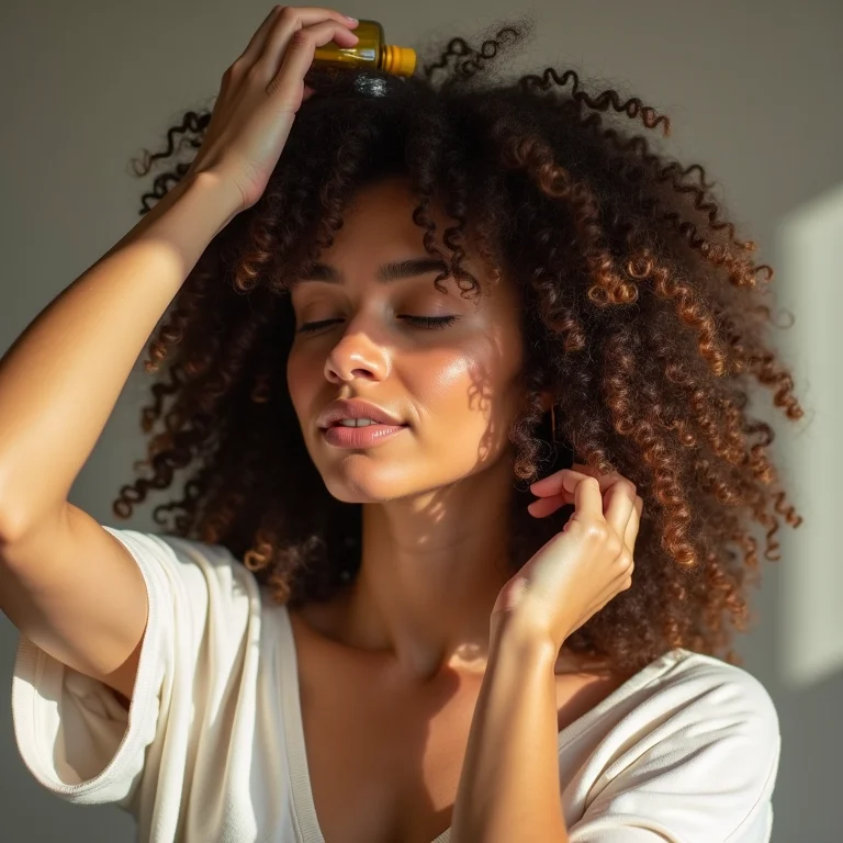 Mulher fazendo tratamento capilar em casa