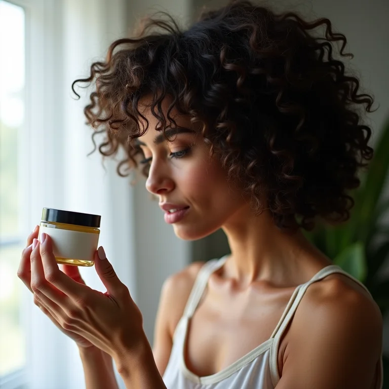 Mulher lendo rótulo de máscara capilar