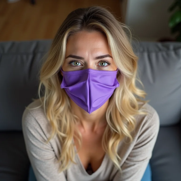 Mulher loira usando excesso de máscara matizadora no cabelo.