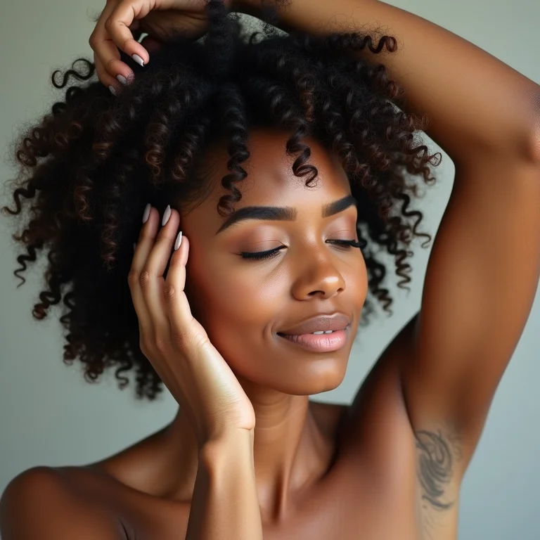 Mulher massageando o couro cabeludo após aplicar shampoo a seco.