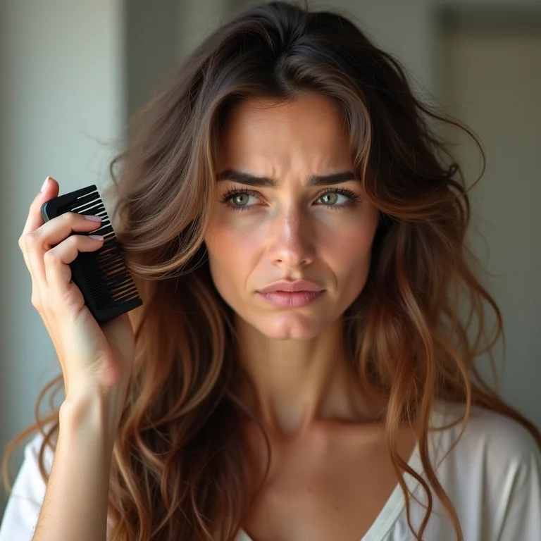 Mulher morena usando pente fino elétrico incorretamente