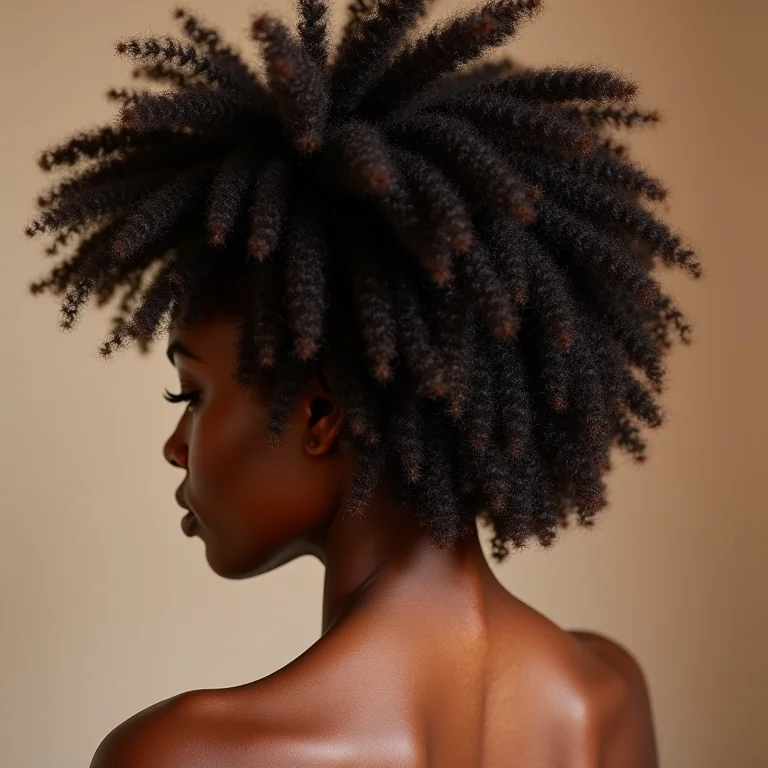 Mulher negra aplicando máscara capilar em cabelo crespo tipo 4C