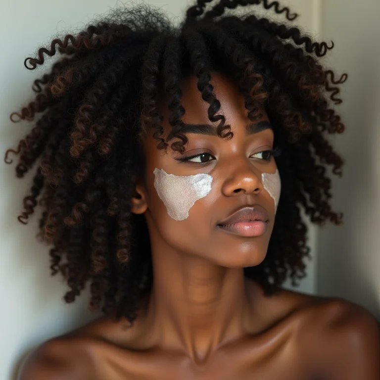 Mulher negra aplicando máscara capilar no cabelo crespo 4C