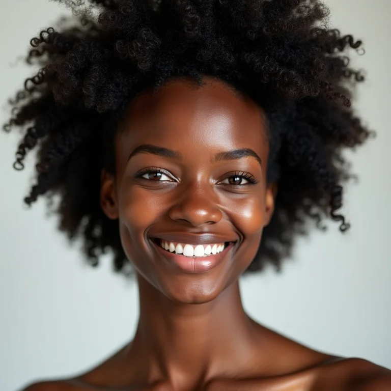 Mulher negra com cabelo crespo 4C curto e saudável