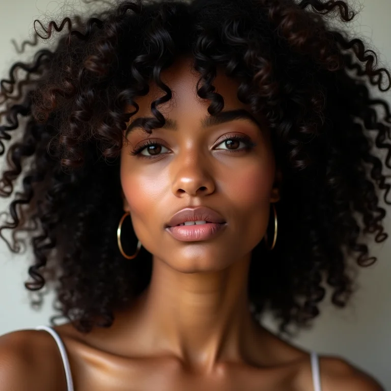 Mulher negra com cabelo crespo bem definido usando shampoo matizador