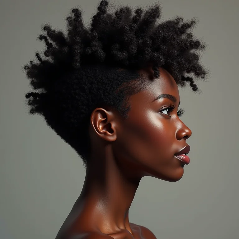 Mulher negra com corte curto tipo 3C.