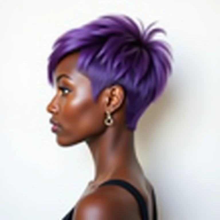 Mulher negra com corte pixie roxo moderno