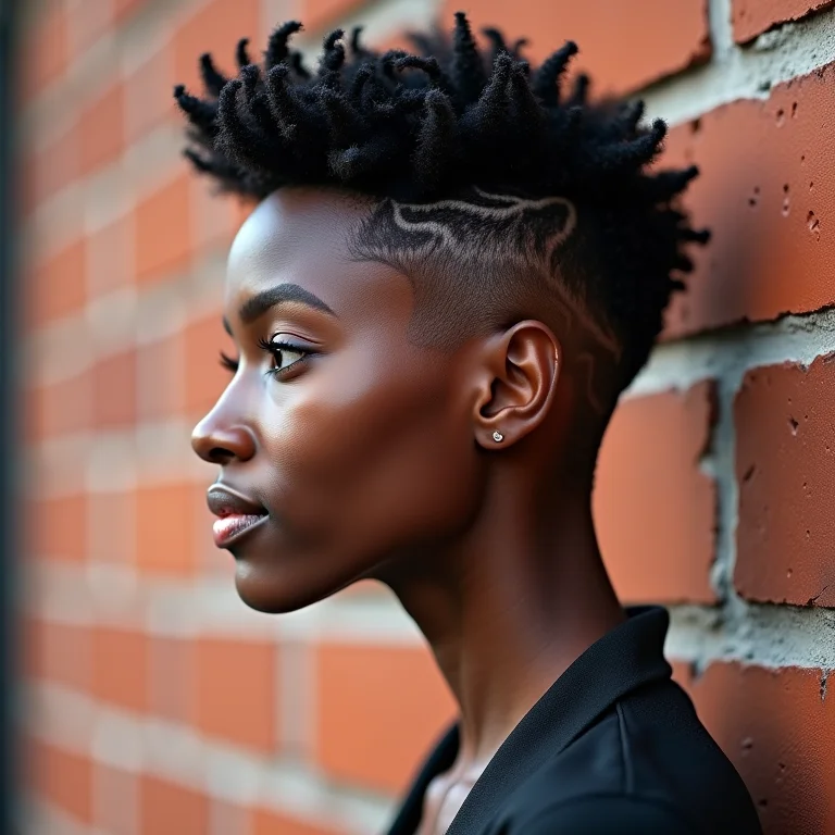 Mulher negra com pixie cut assimétrico.