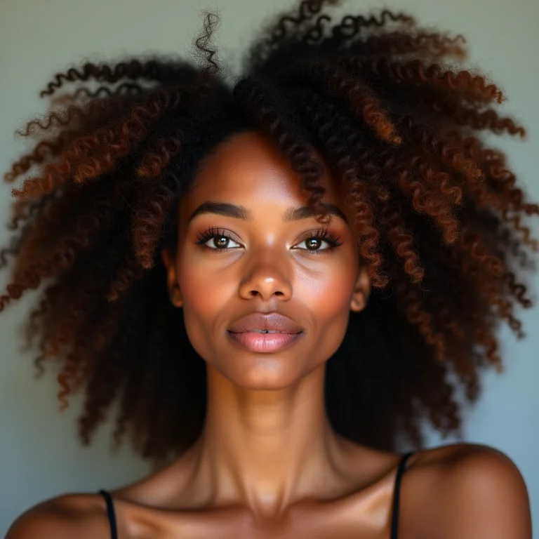 Mulher negra em transição capilar com Casting Creme Gloss Castanho Natural.