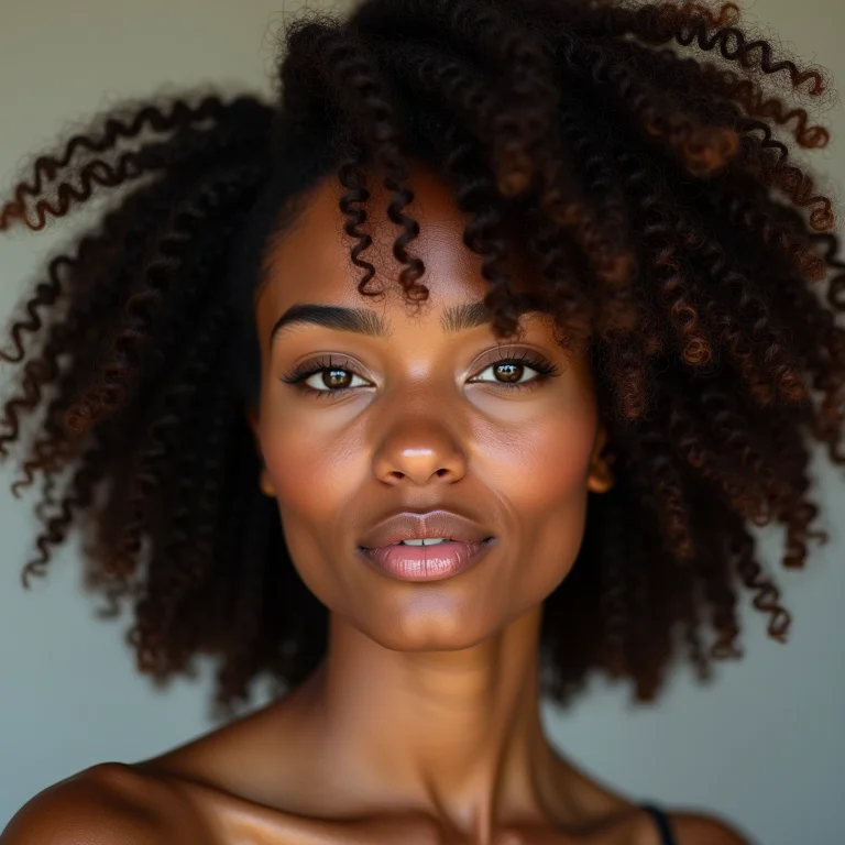 Mulher negra exibindo cabelo cacheado hidratado