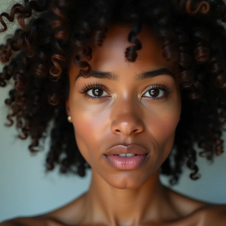 Mulher negra preocupada com a escolha do shampoo.