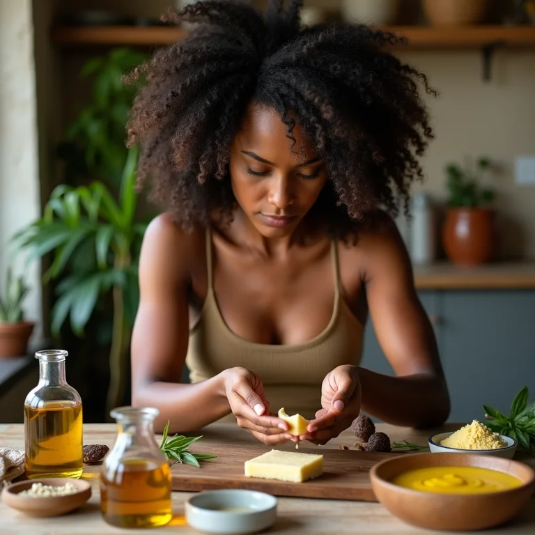 Mulher negra preparando hidratação caseira para cabelo crespo