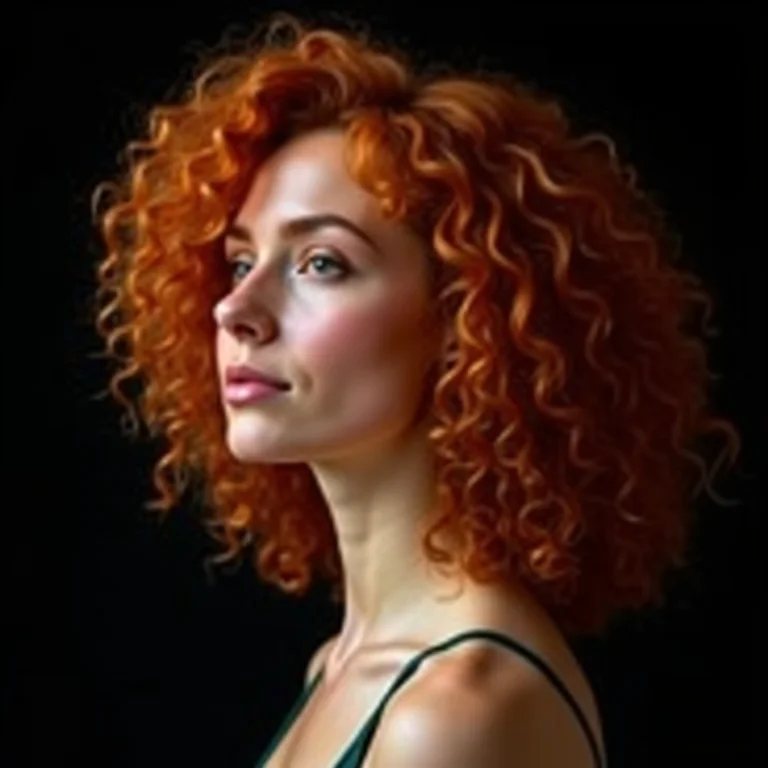 Mulher ruiva com cabelo cacheado saudável