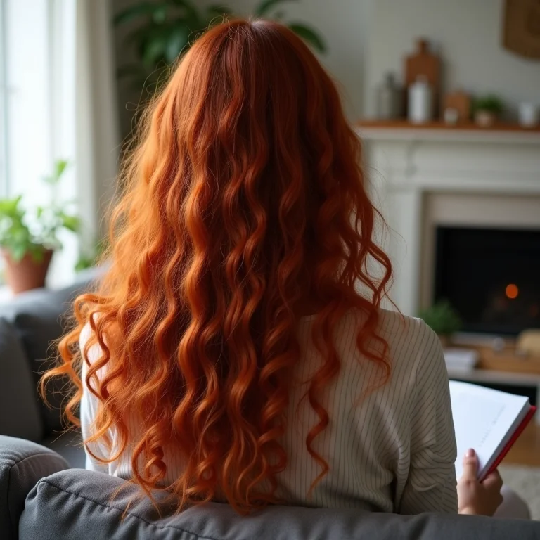 Mulher ruiva escrevendo seu cronograma capilar.