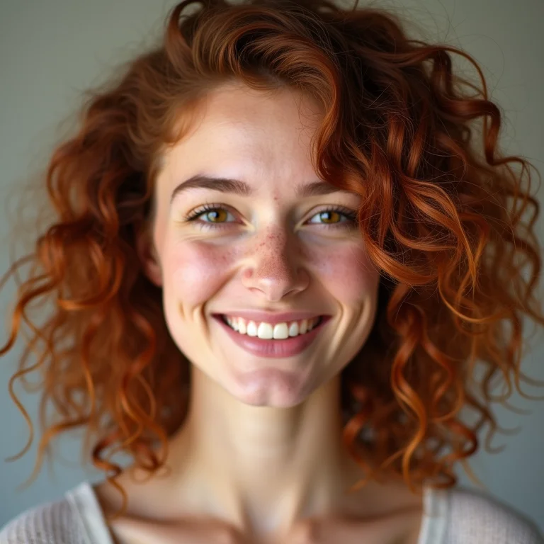 Mulher sorrindo com cabelo cacheado e corte repicado