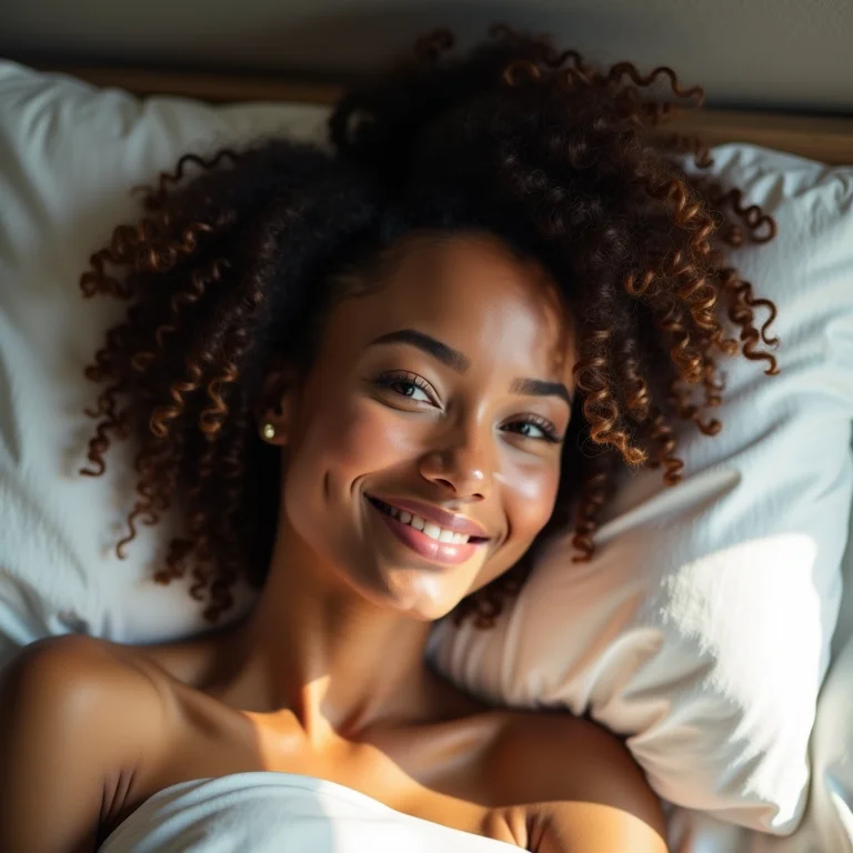 Mulher sorrindo com cabelo crespo 4C com volume natural.