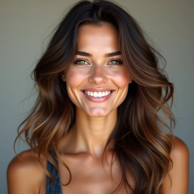 Mulher sorrindo com cabelo ondulado saudável