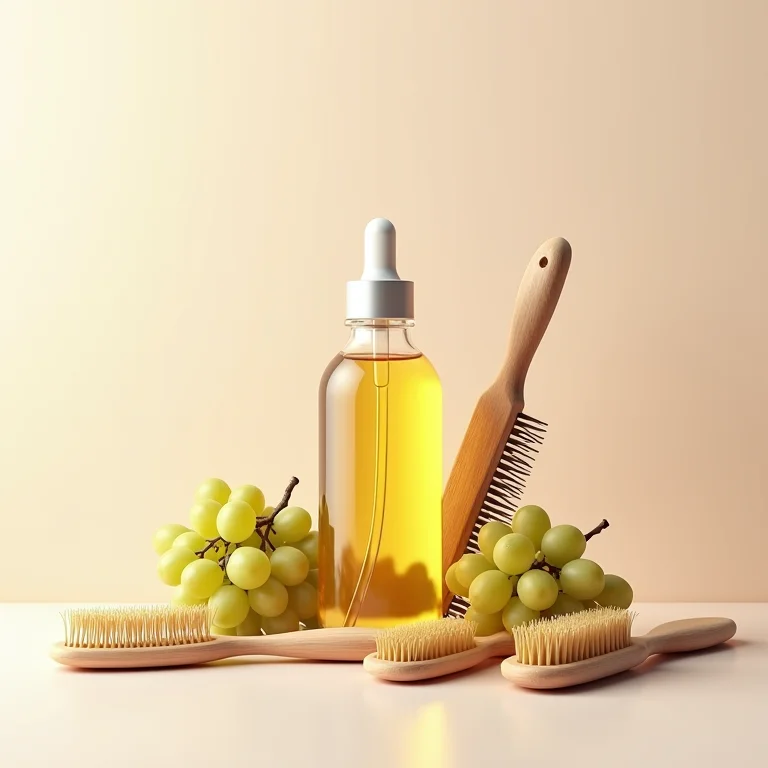 Óleo de semente de uva e diferentes tipos de escova de cabelo