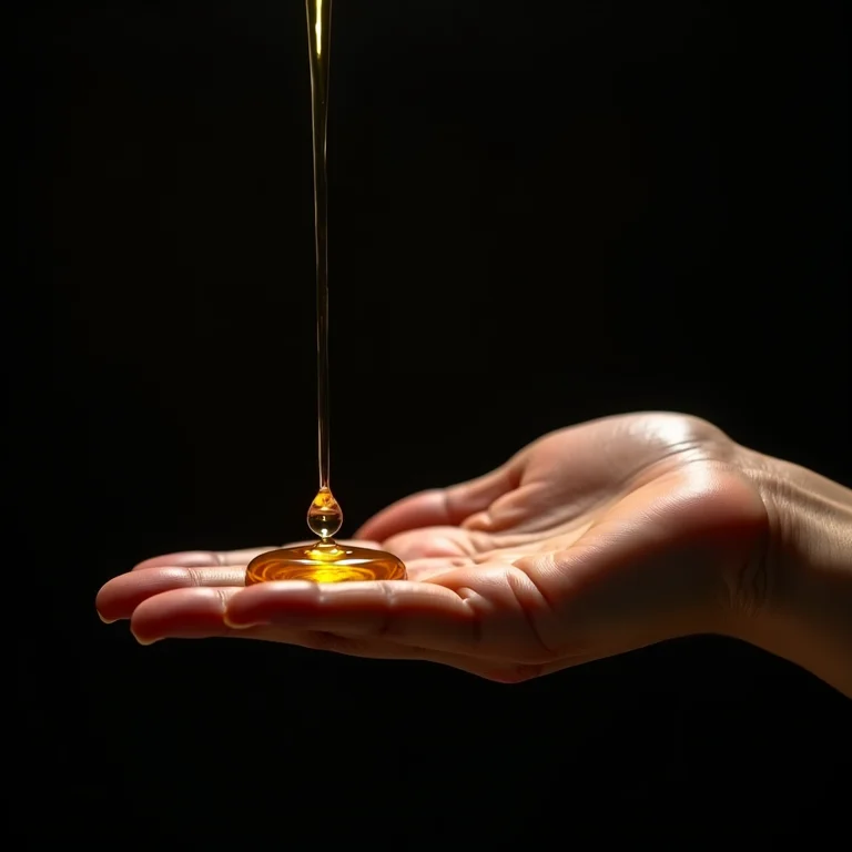 Óleo iluminador sendo derramado na palma da mão