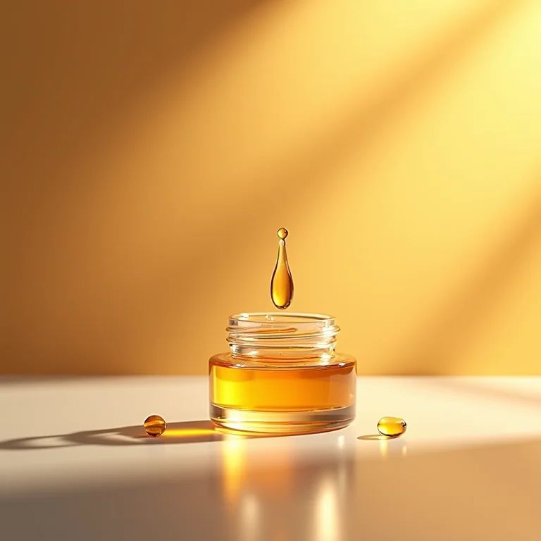 Pequeno frasco de vidro com sérum capilar brilhante.