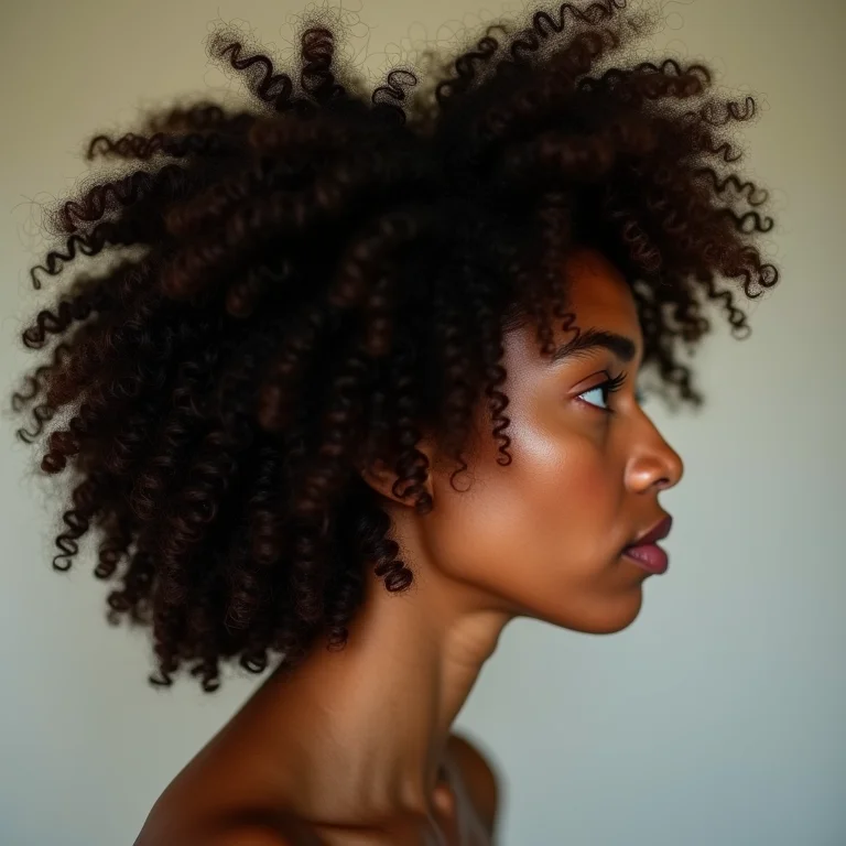 Perfil de mulher cacheada exibindo a definição dos cachos