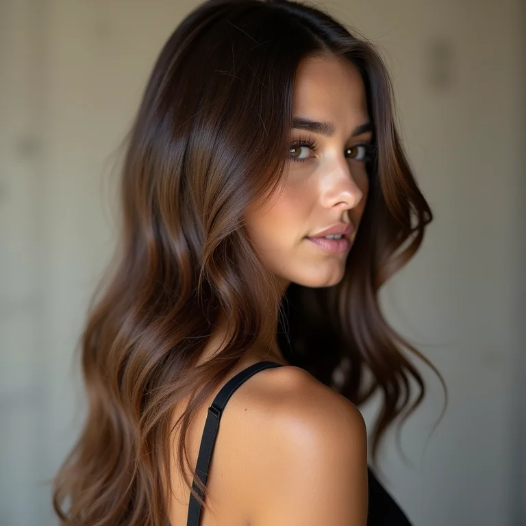 Perfil de mulher com cabelo liso e corte repicado