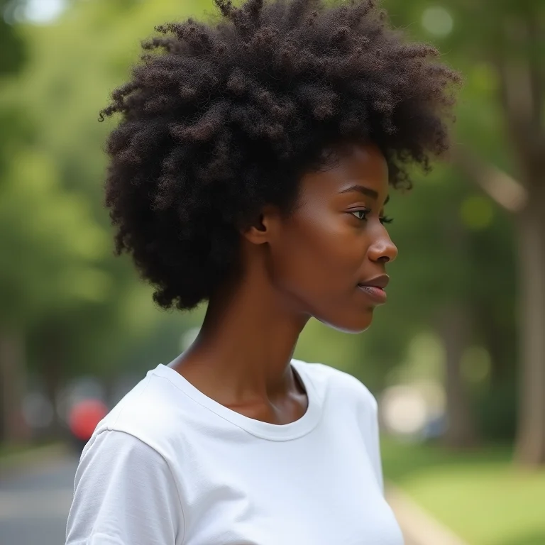 Perfil de mulher negra com cabelo afro saudável