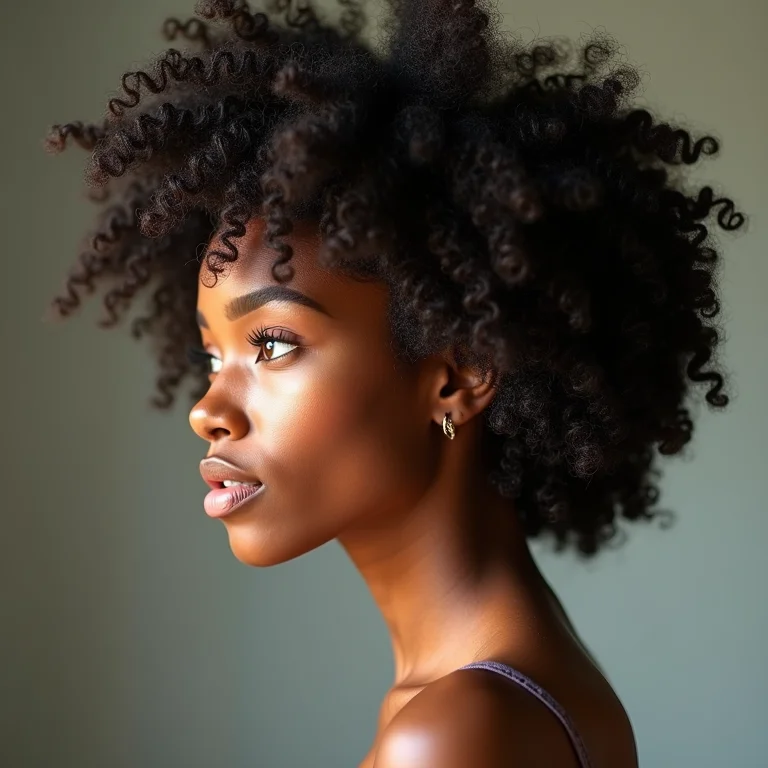 Perfil de mulher negra com cabelo crespo 4C definido