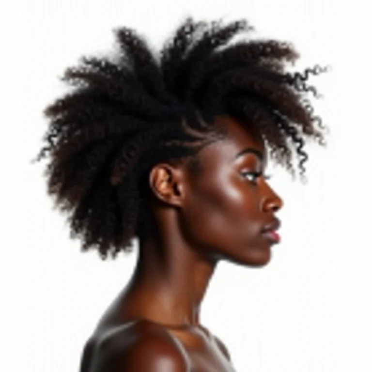 Perfil de mulher negra com cabelo crespo e corte repicado