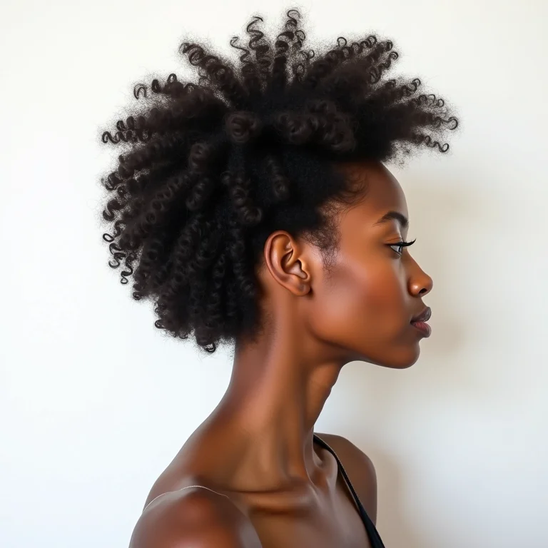 Perfil de mulher negra com cabelo crespo e sem frizz