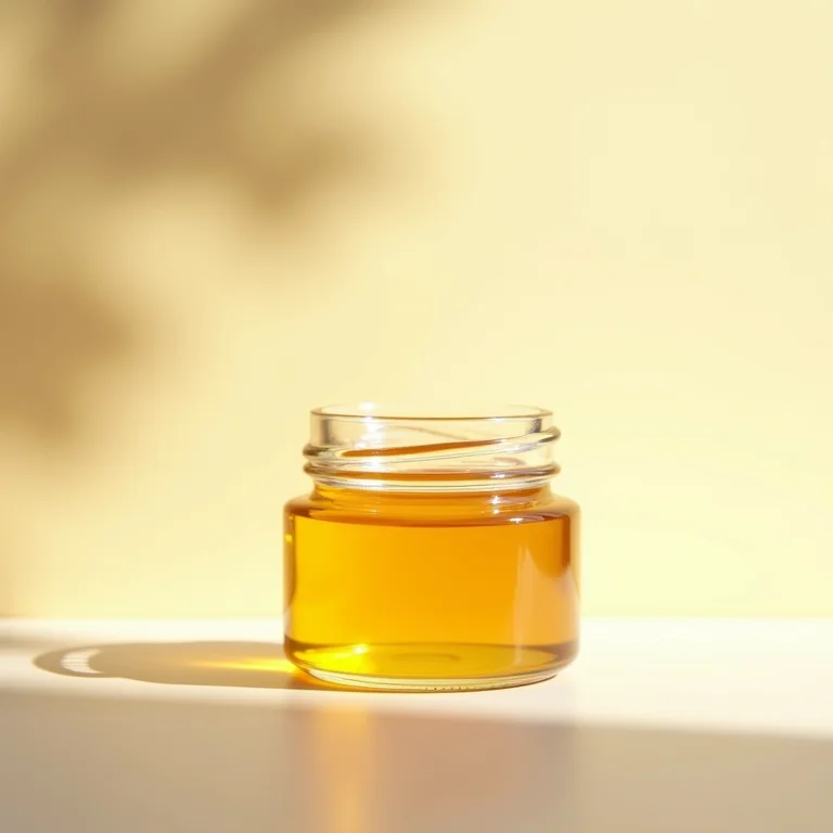 Pote de vidro com máscara caseira de mel e azeite para hidratação capilar.