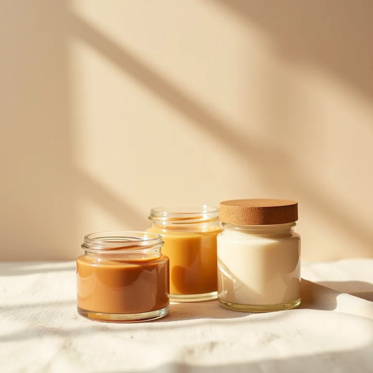 Potes de máscara capilar com diferentes texturas para ruivo doce de leite