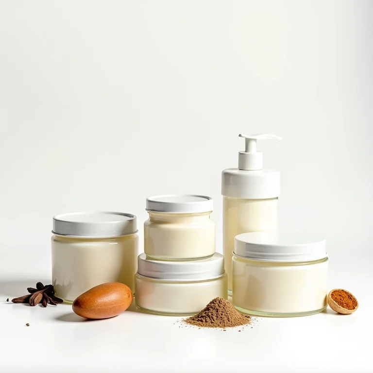 Potes de máscaras capilares veganas sobre superfície branca