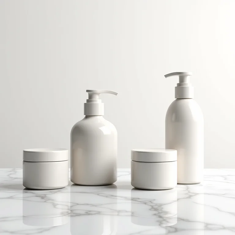 Potes de produtos para cabelo em fundo minimalista