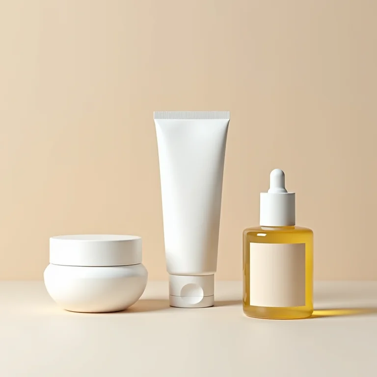 Potes de produtos para cabelo em fundo neutro