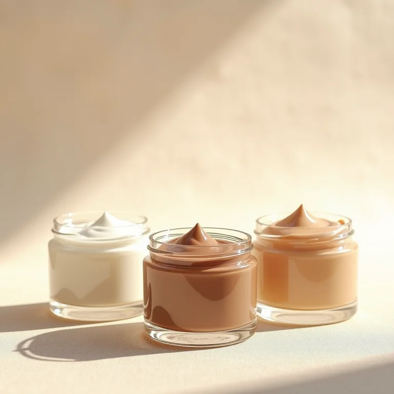 Potes de vidro com diferentes texturas de máscaras capilares.