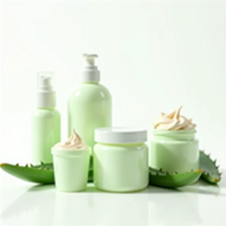 Produtos de cabelo com babosa em fundo branco