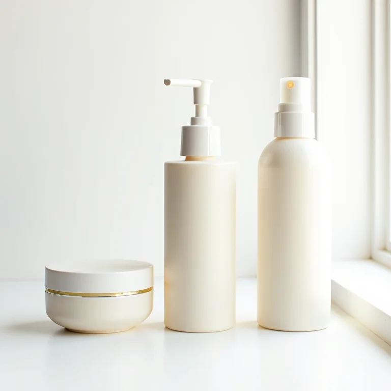 Produtos para cabelo em still life minimalista.